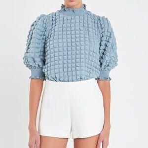 English Factory TEXTURED MOCK NECK SHORT SLEEVE BLOUSE S